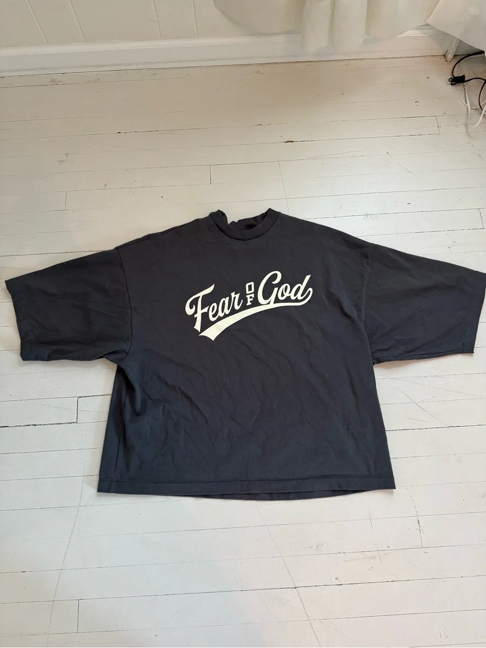 Fear of God Black Tee with White Script Logo